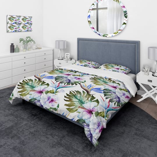 Designart 'Watercolor Hibiscus Patterns' Tropical Bedding Set